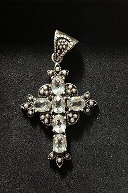 Vintage Sterling Silver Aquamarine And Marcasite cross  Pendant.